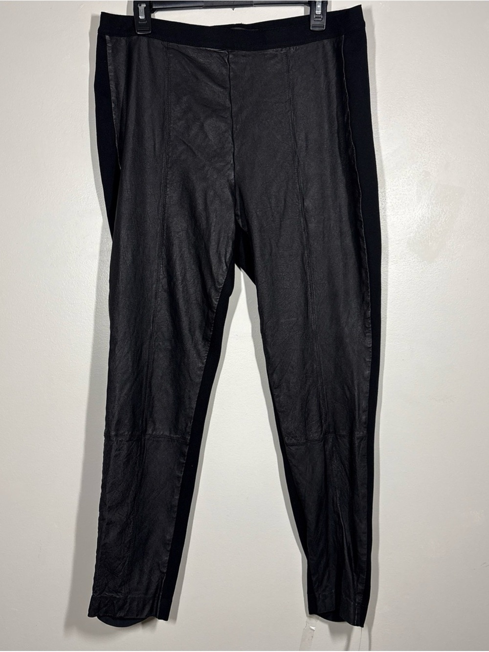 St John L Pants Leather Panel  knit straight taper 28 in black